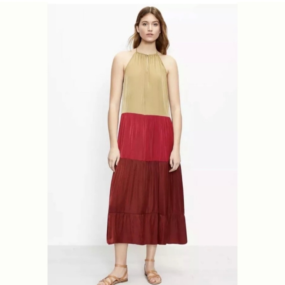 LOFT Tiered Halter Dress with Racerback Detail